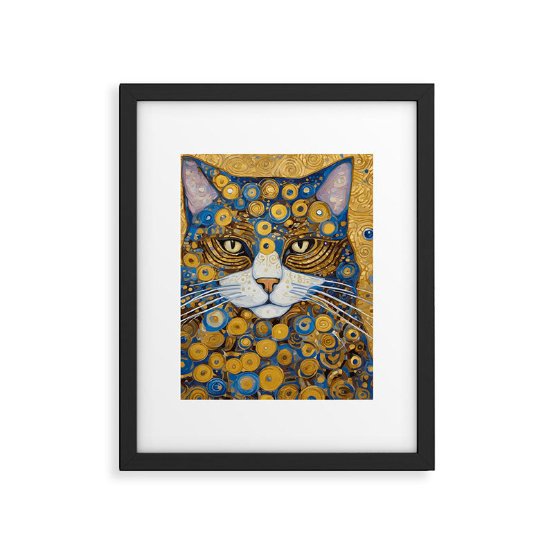 Gustav Klimt Style Cat with Blue and Gold Spots Framed Art Print Gallery Image 6
