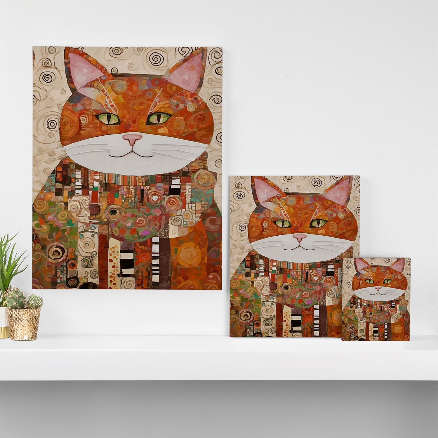 Gustav Klimt Style Cat with Geometric Patterns Canvas Print Gallery Image 3