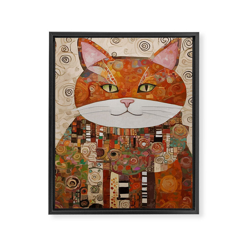 Gustav Klimt Style Cat with Geometric Patterns Framed Canvas Print Gallery Image 8