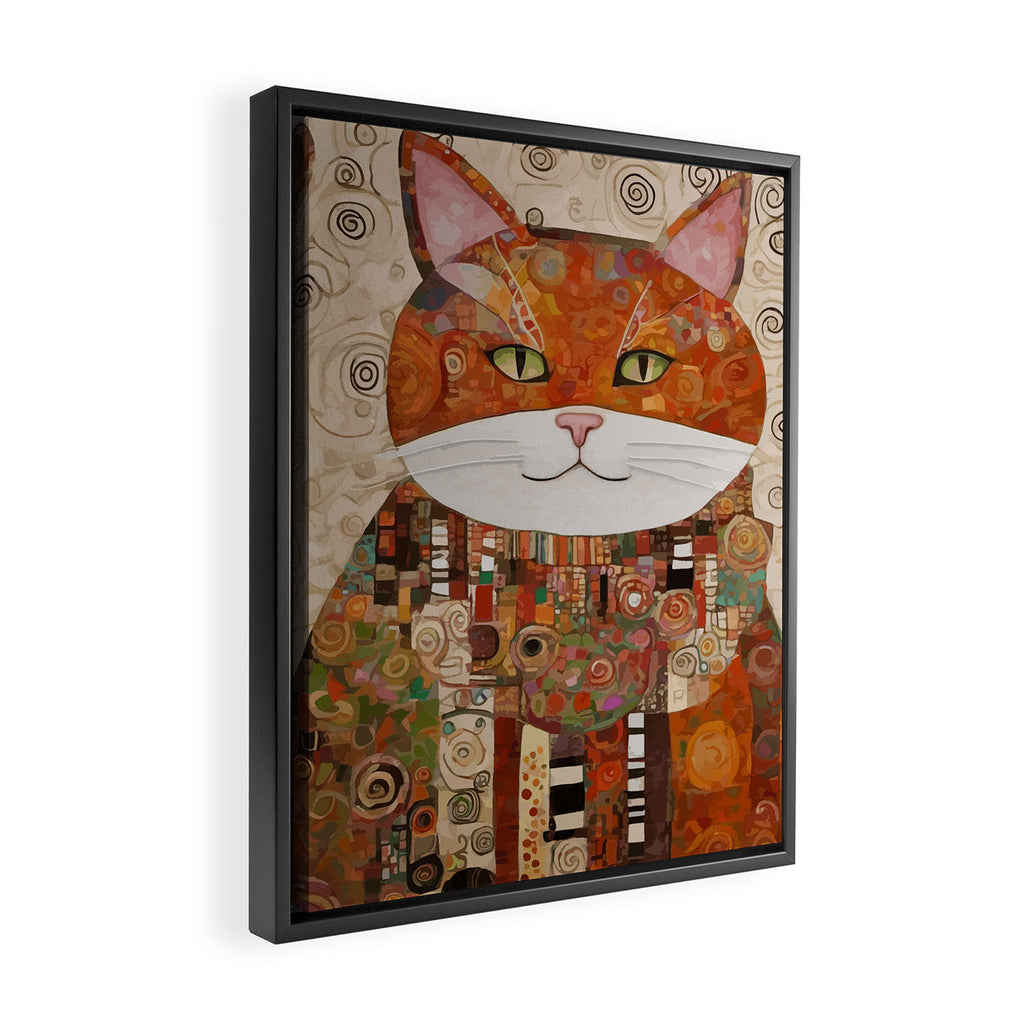 Gustav Klimt Style Cat with Geometric Patterns Framed Canvas Print Gallery Image 2
