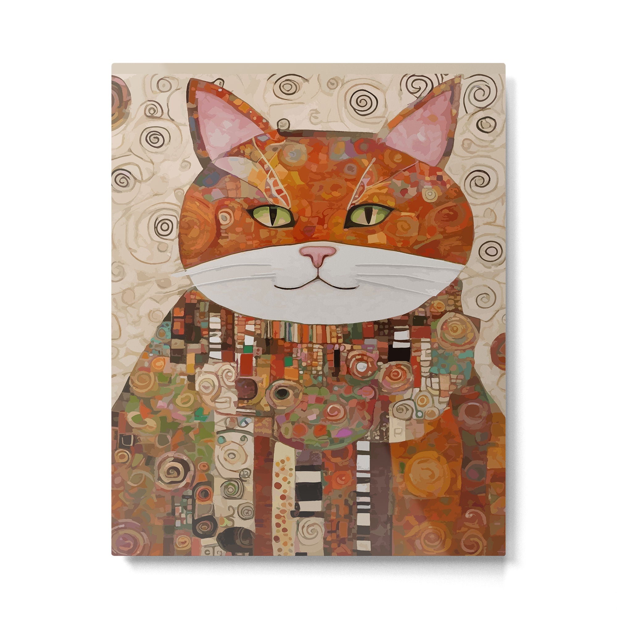 Gustav Klimt Style Cat with Geometric Patterns Metal Print Gallery Image 6