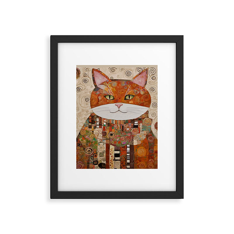 Gustav Klimt Style Cat with Geometric Patterns Framed Art Print Gallery Image 6
