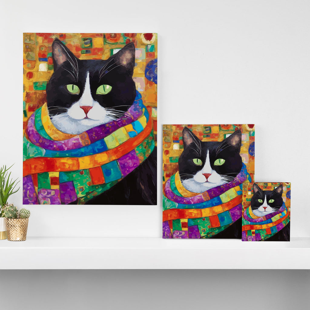 Gustav Klimt Style Cat with Green Eyes and a Colorful Scarf Canvas Print Gallery Image 3