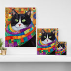 Gustav Klimt Style Cat with Green Eyes and a Colorful Scarf Canvas Print Gallery Image 3