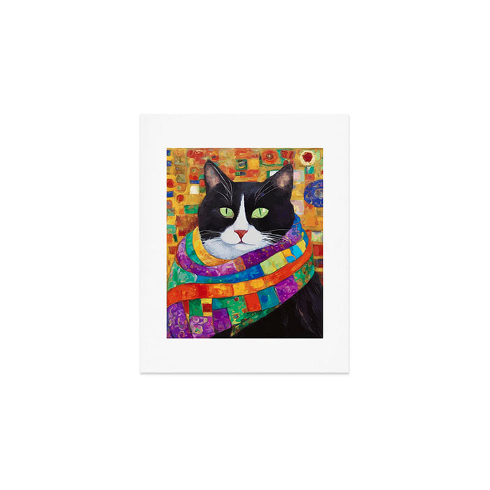 Gustav Klimt Style Cat with Green Eyes and a Colorful Scarf Art Print Gallery Image 1