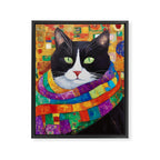 Gustav Klimt Style Cat with Green Eyes and a Colorful Scarf Framed Canvas Print Gallery Image 3