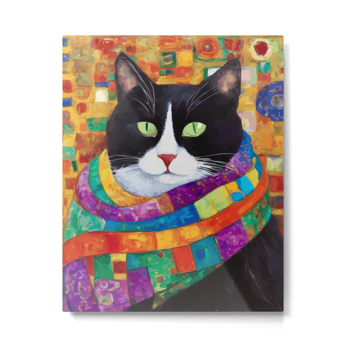 Gustav Klimt Style Cat with Green Eyes and a Colorful Scarf Metal Print Gallery Image 1