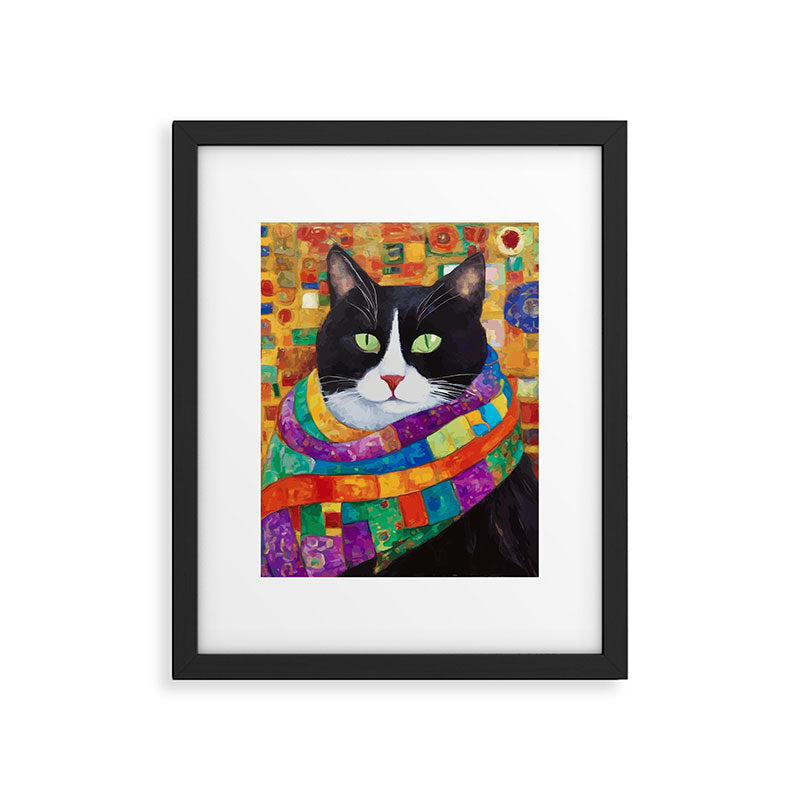 Gustav Klimt Style Cat with Green Eyes and a Colorful Scarf Framed Art Print Gallery Image 6