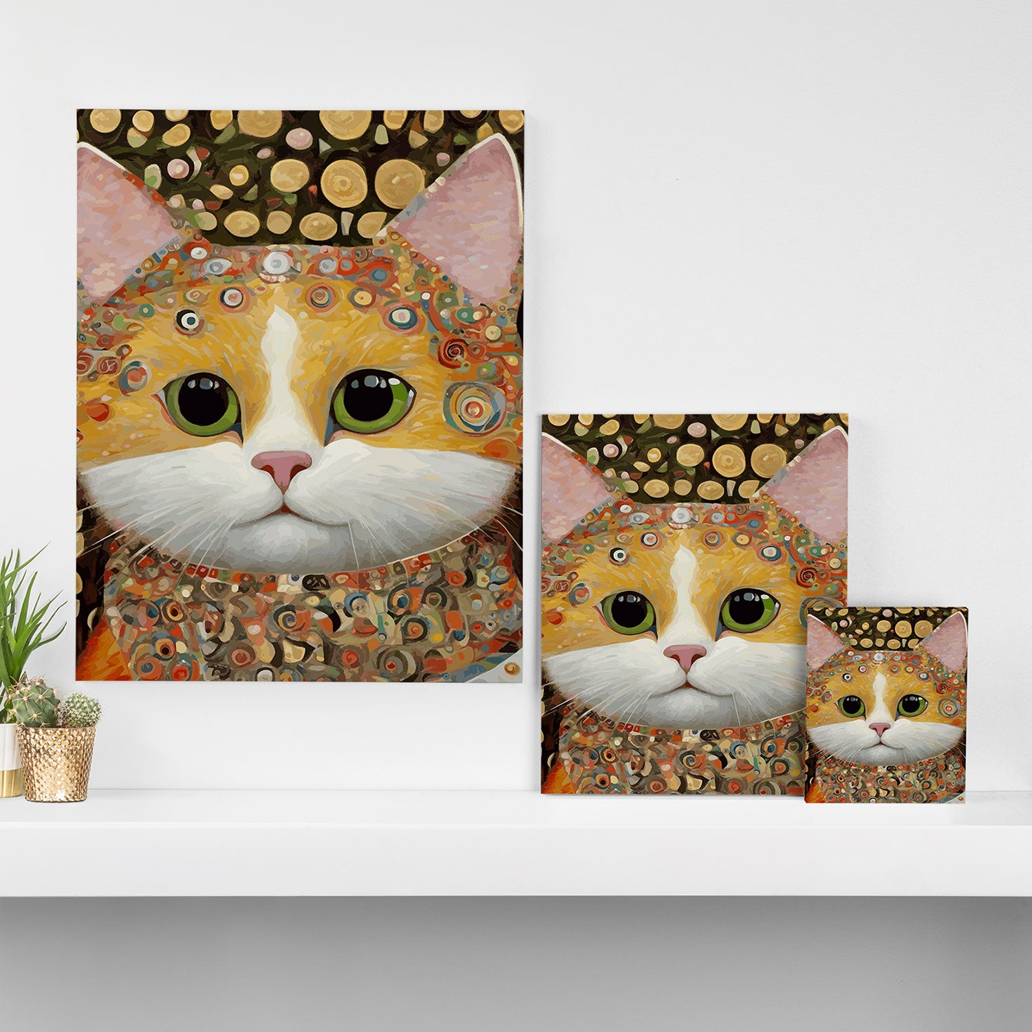 Gustav Klimt Style Cat with Green Eyes Canvas Print Gallery Image 3