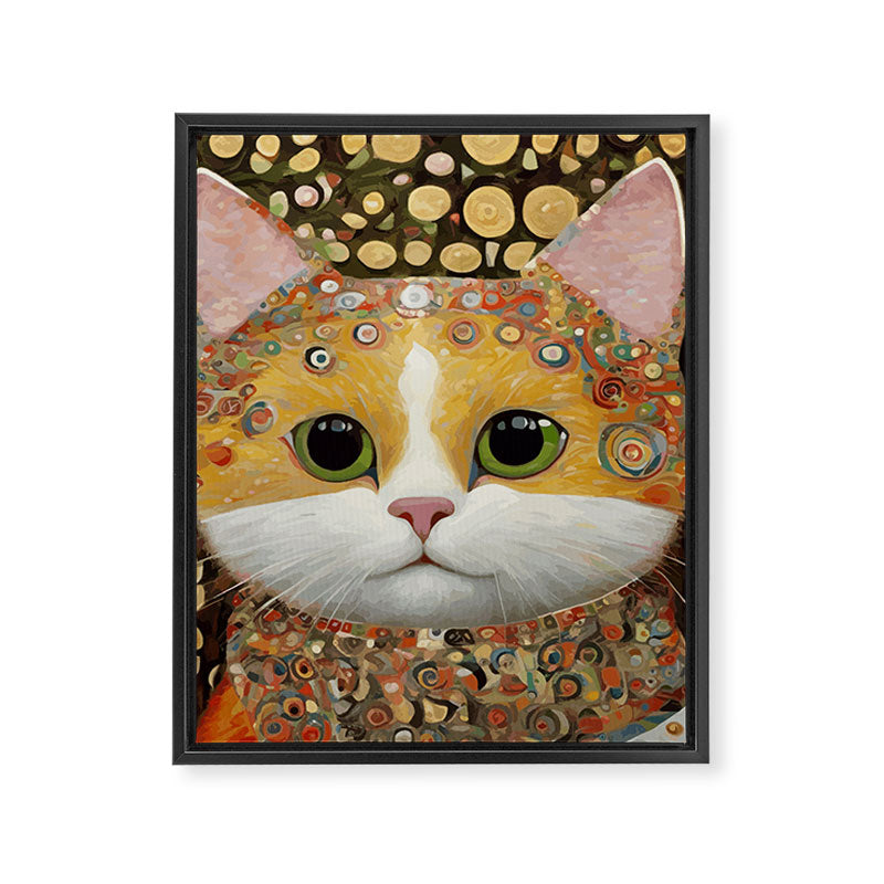 Gustav Klimt Style Cat with Green Eyes Framed Canvas Print Gallery Image 3
