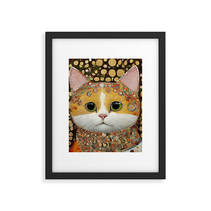 Gustav Klimt Style Cat with Green Eyes Framed Art Print Gallery Image 1