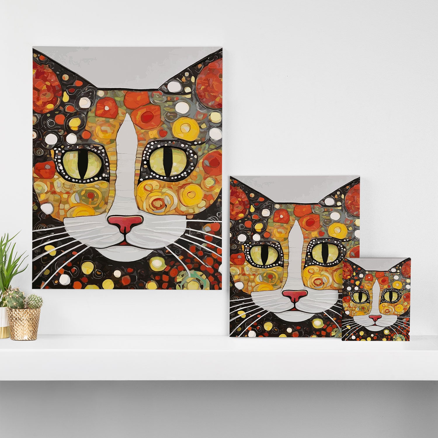 Gustav Klimt Style Cat with Magnificent Whiskers Canvas Print Gallery Image 3