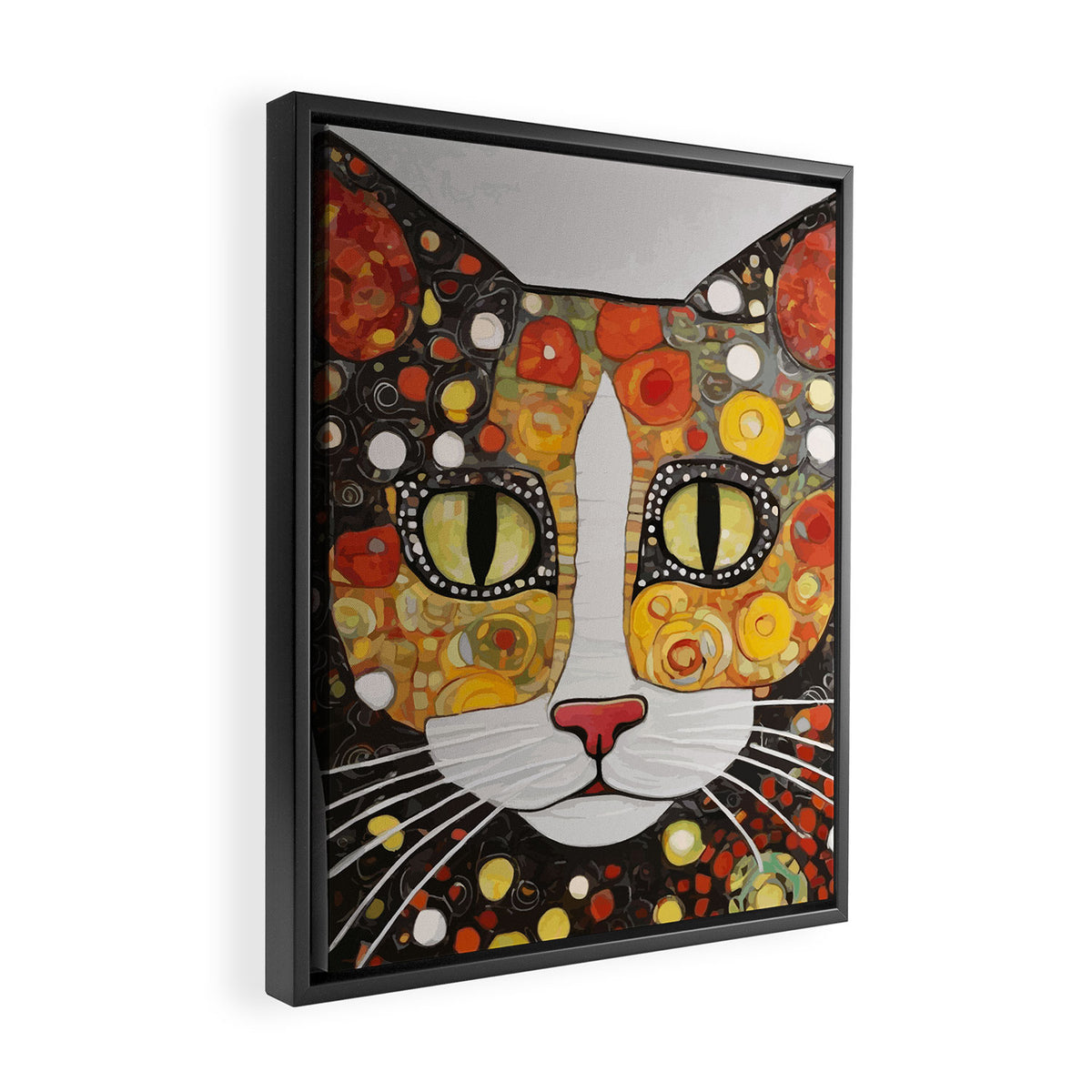 Gustav Klimt Style Cat with Magnificent Whiskers Framed Canvas Print Gallery Image 2