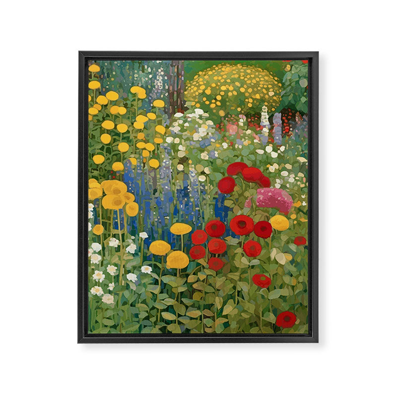 Gustav Klimt Style Colorful Flower Garden Framed Canvas Print Gallery Image 3