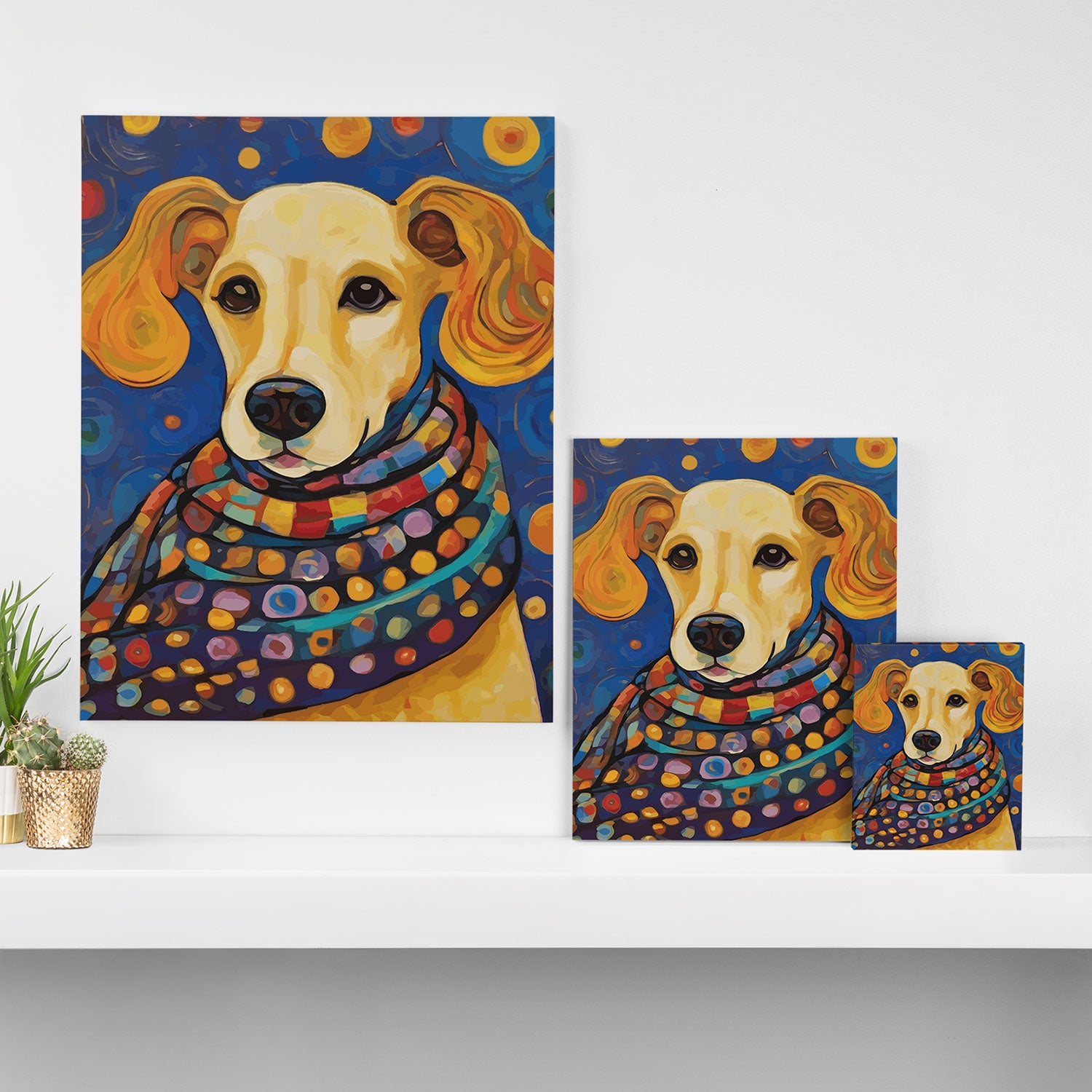 Gustav Klimt Style Dog in a Starry Night Landscape  Canvas Print Gallery Image 3