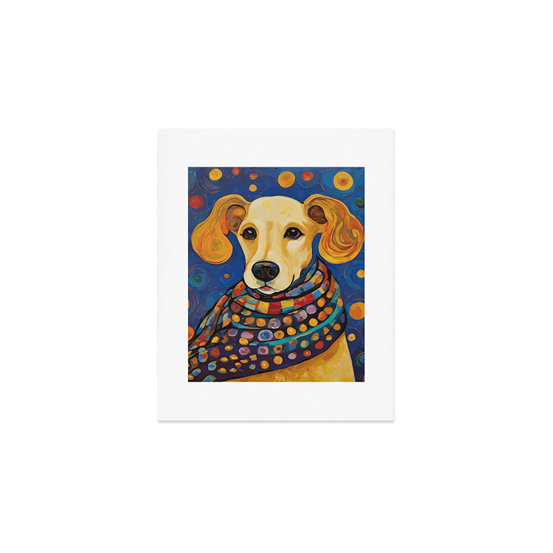 Gustav Klimt Style Dog in a Starry Night Landscape  Art Print Gallery Image 1