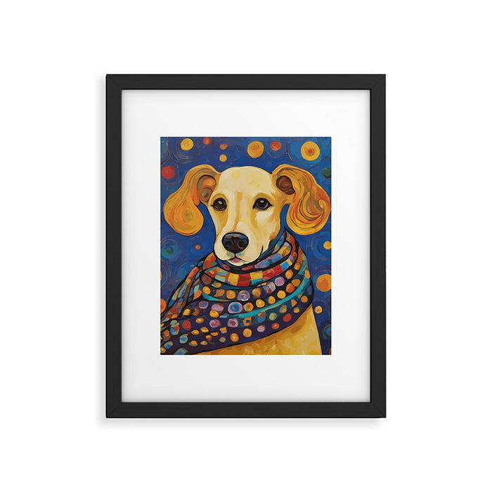 Gustav Klimt Style Dog in a Starry Night Landscape  Framed Art Print Gallery Image 1