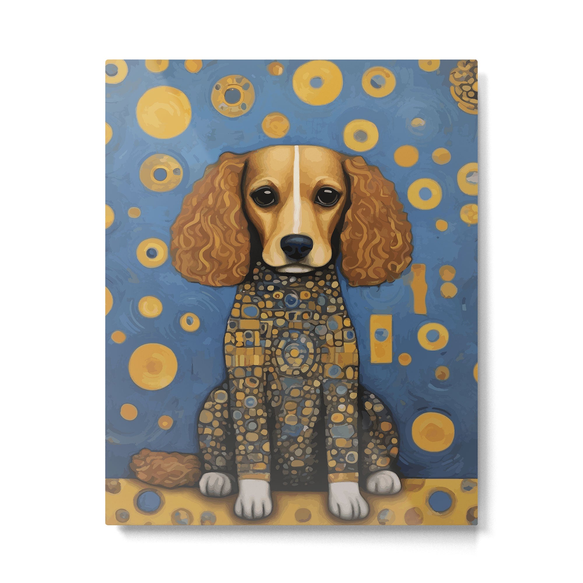 Gustav Klimt Style Dog in Blue and Gold Costume Metal Print Gallery Image 6