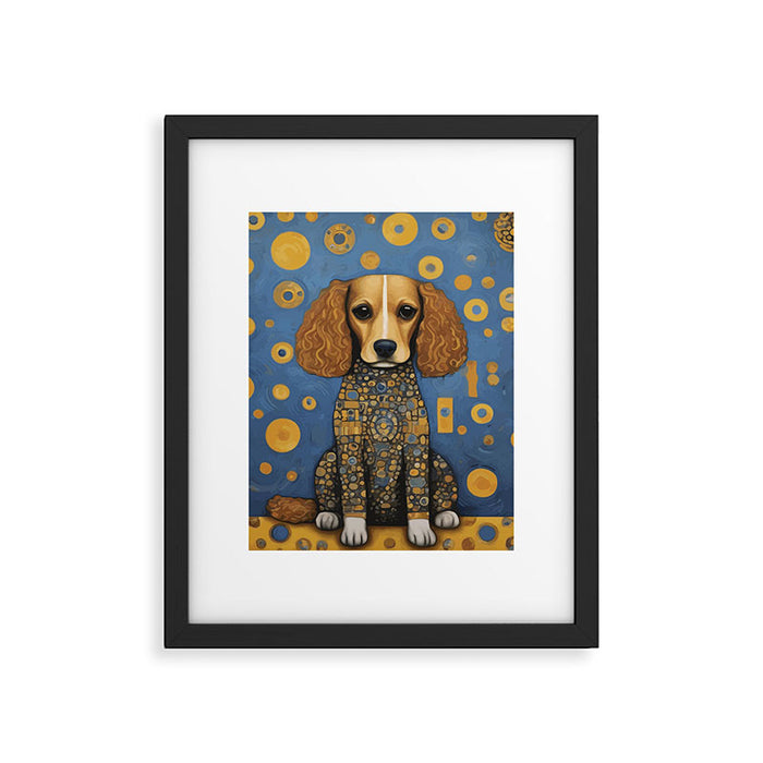 Gustav Klimt Style Dog in Blue and Gold Costume Framed Art Print Gallery Image 1