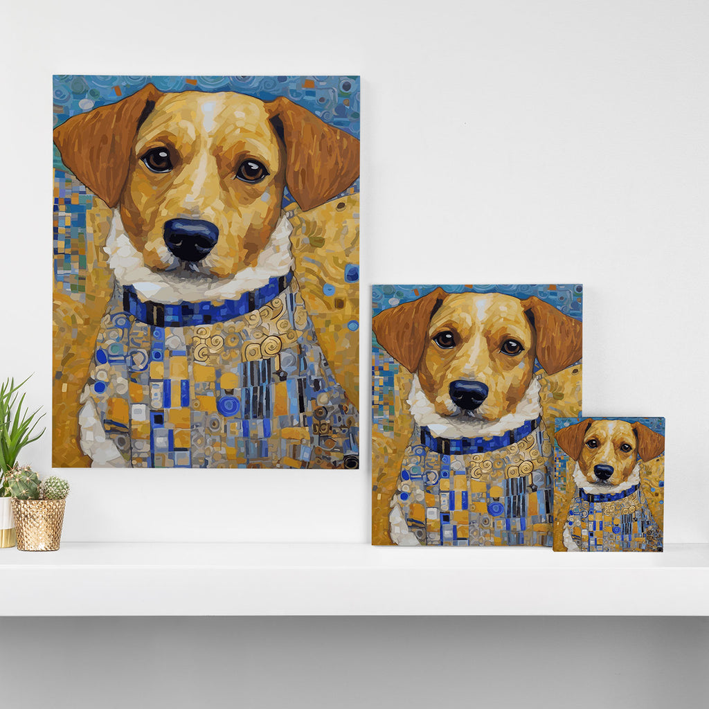 Gustav Klimt Style Dog in Blue and White Ruffled Collar Canvas Print Gallery Image 3