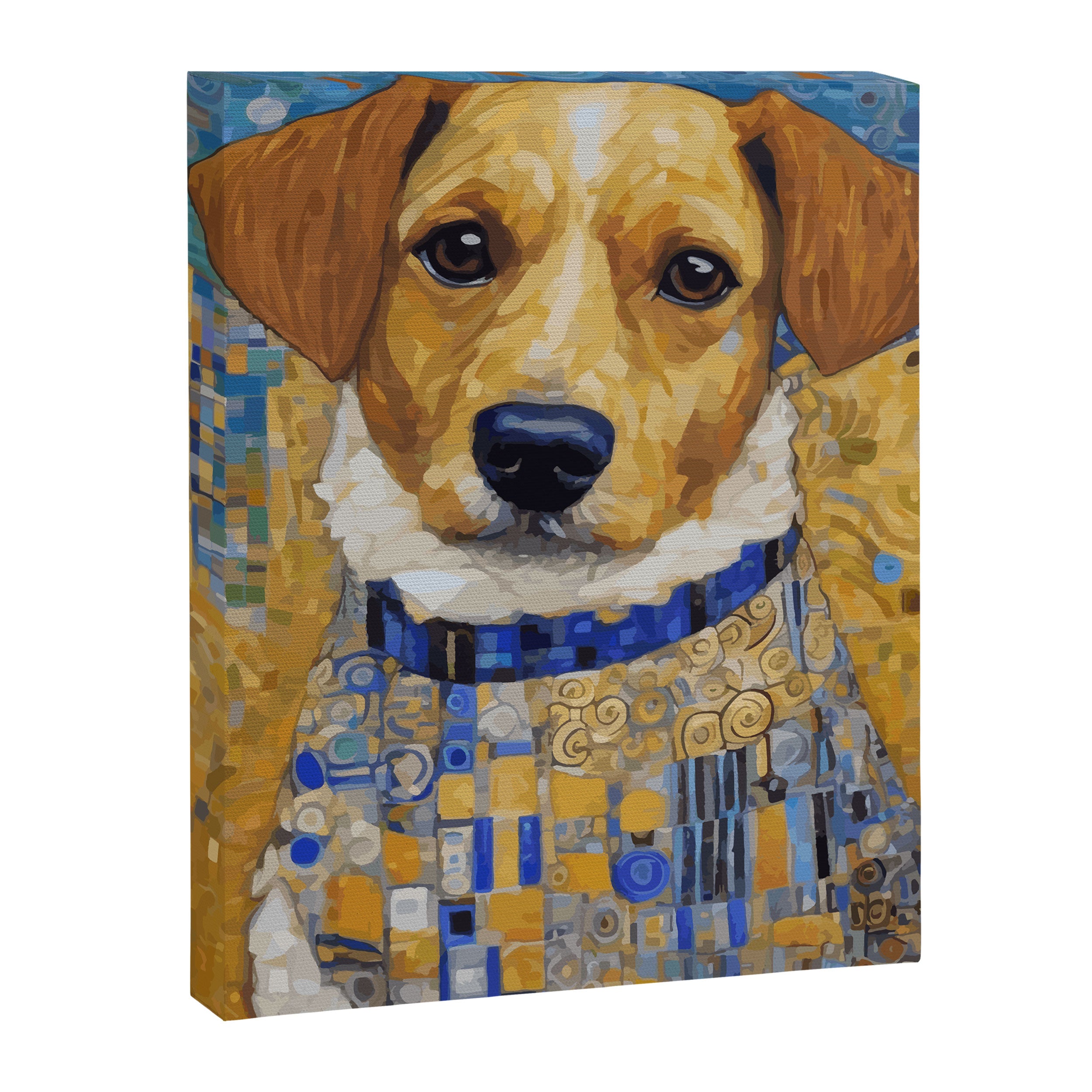 Gustav Klimt Style Dog in Blue and White Ruffled Collar Canvas Print Gallery Image 3