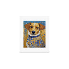 Gustav Klimt Style Dog in Blue and White Ruffled Collar Art Print Gallery Image 1