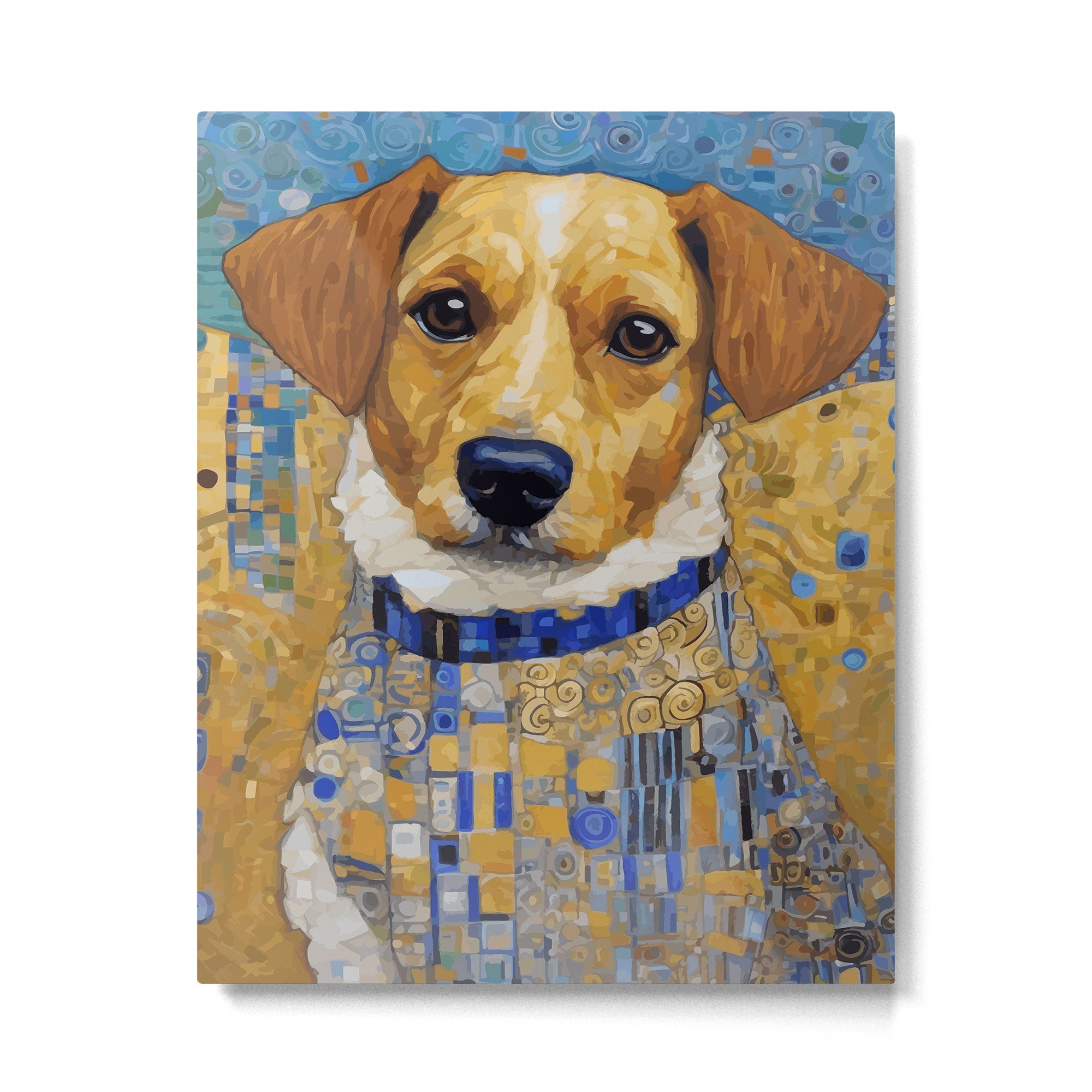 Gustav Klimt Style Dog in Blue and White Ruffled Collar Metal Print Gallery Image 6