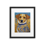 Gustav Klimt Style Dog in Blue and White Ruffled Collar Framed Art Print Gallery Image 6