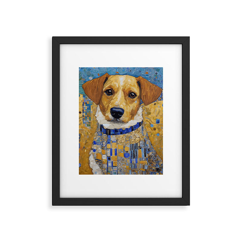 Gustav Klimt Style Dog in Blue and White Ruffled Collar Framed Art Print Gallery Image 6