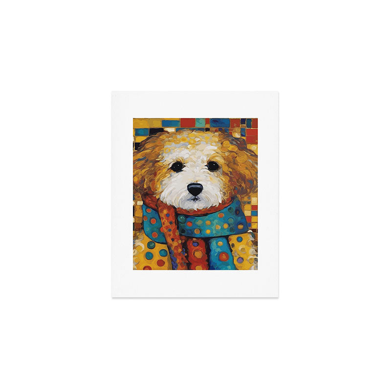 Gustav Klimt Style Dog with a Colorful Scarf Art Print Gallery Image 1