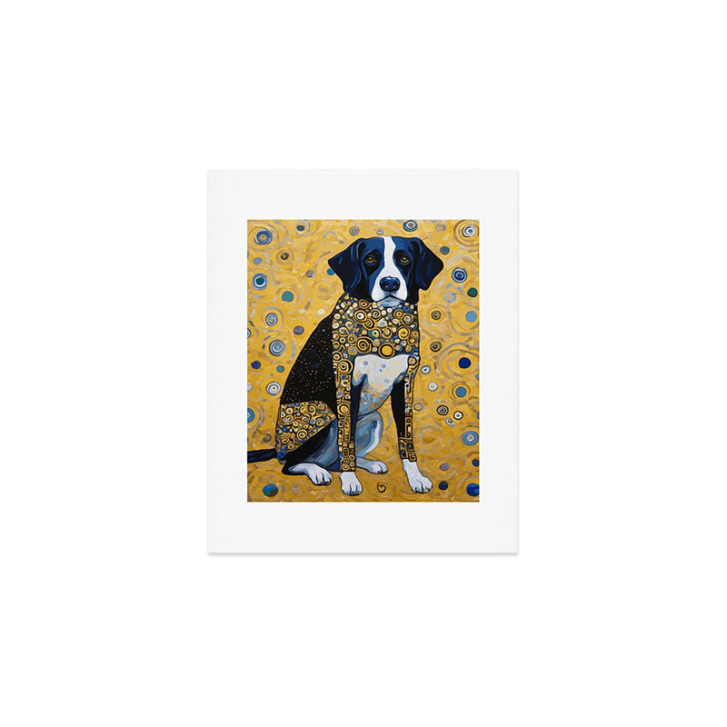 Gustav Klimt Style Dog with Blue and Gold Coat Art Print Gallery Image 1