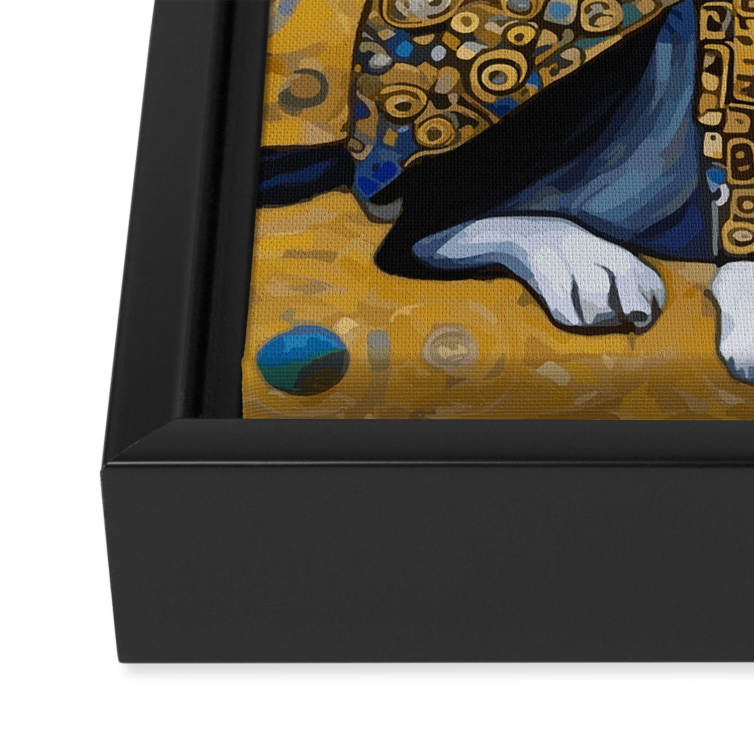 Gustav Klimt Style Dog with Blue and Gold Coat Framed Canvas Print Gallery Image 3