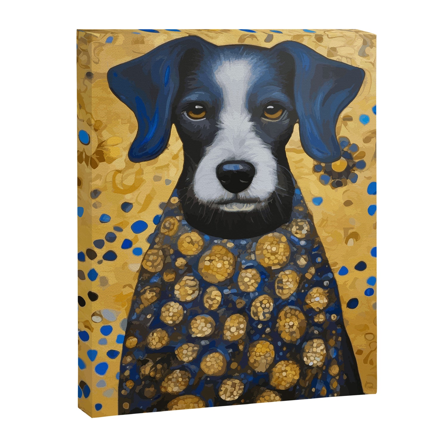 Gustav Klimt Style Dog with Blue and Gold Floral Patterns Canvas Print Gallery Image 3