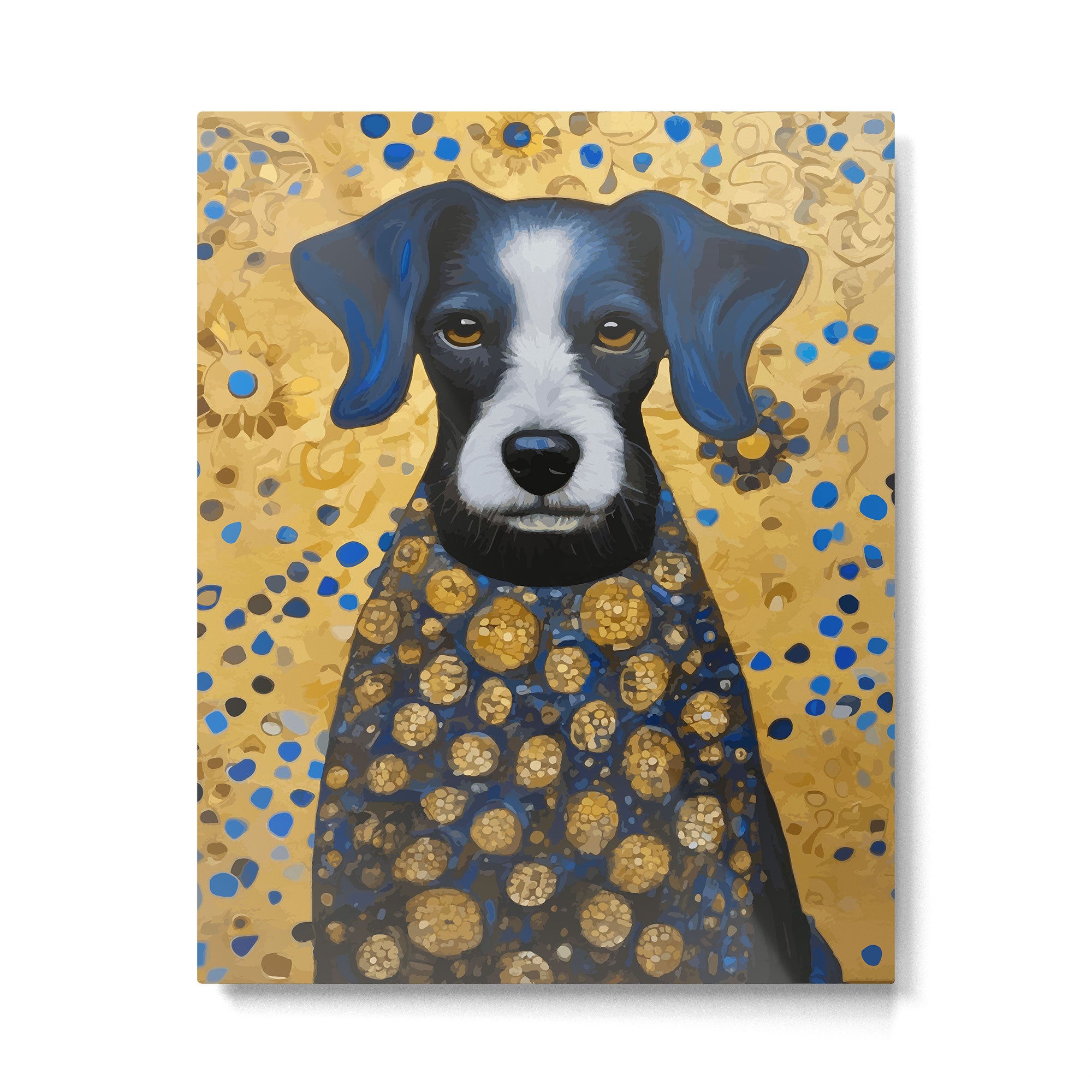 Gustav Klimt Style Dog with Blue and Gold Floral Patterns Metal Print Gallery Image 6