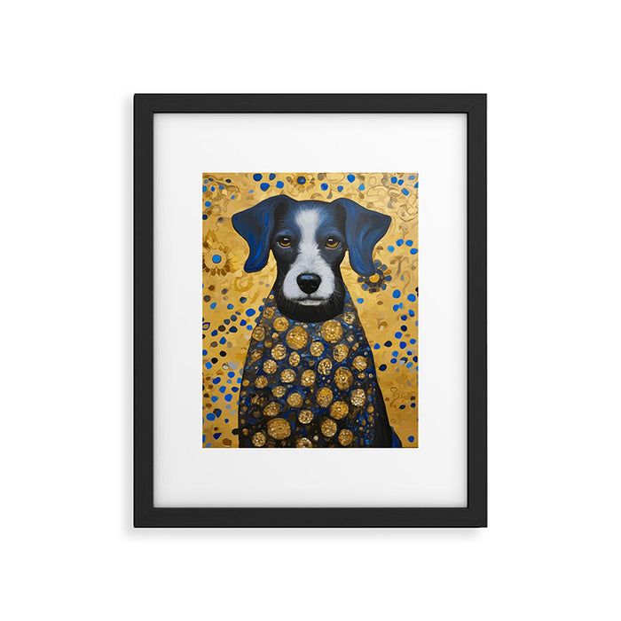 Gustav Klimt Style Dog with Blue and Gold Floral Patterns Framed Art Print Gallery Image 1