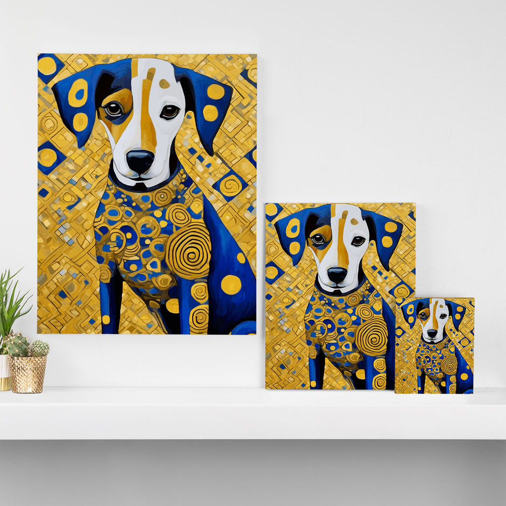 Gustav Klimt Style Dog with Blue and Gold Geometric Patterns Canvas Print Gallery Image 3