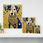 Gustav Klimt Style Dog with Blue and Gold Geometric Patterns Canvas Print Gallery Image 3