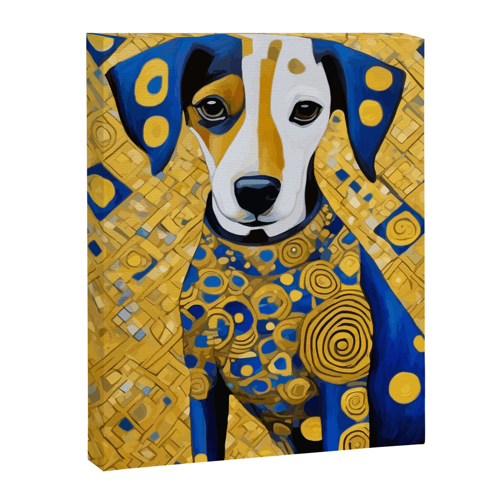 Gustav Klimt Style Dog with Blue and Gold Geometric Patterns Canvas Print Gallery Image 3