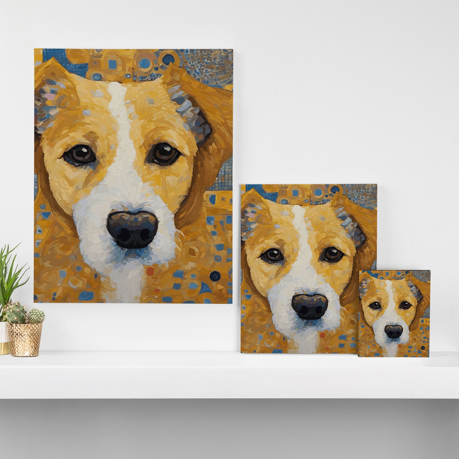 Gustav Klimt Style Dog with Blue and Gold Patterns Canvas Print Gallery Image 3