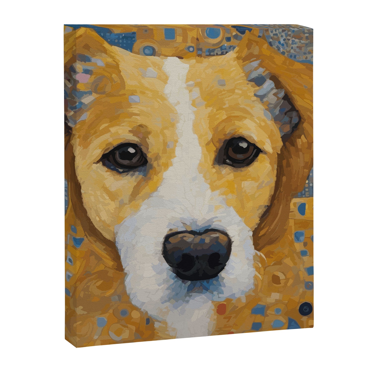 Gustav Klimt Style Dog with Blue and Gold Patterns Canvas Print Gallery Image 3