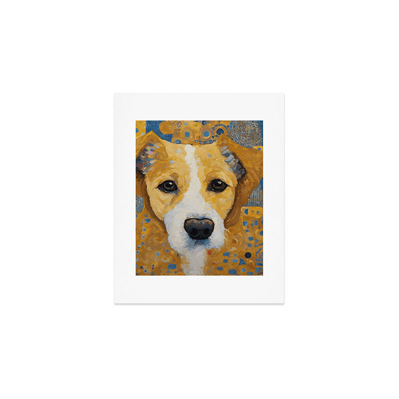 Gustav Klimt Style Dog with Blue and Gold Patterns Art Print Gallery Image 1