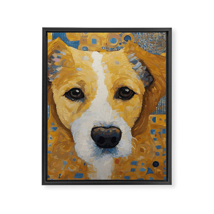 Gustav Klimt Style Dog with Blue and Gold Patterns Framed Canvas Print Gallery Image 1