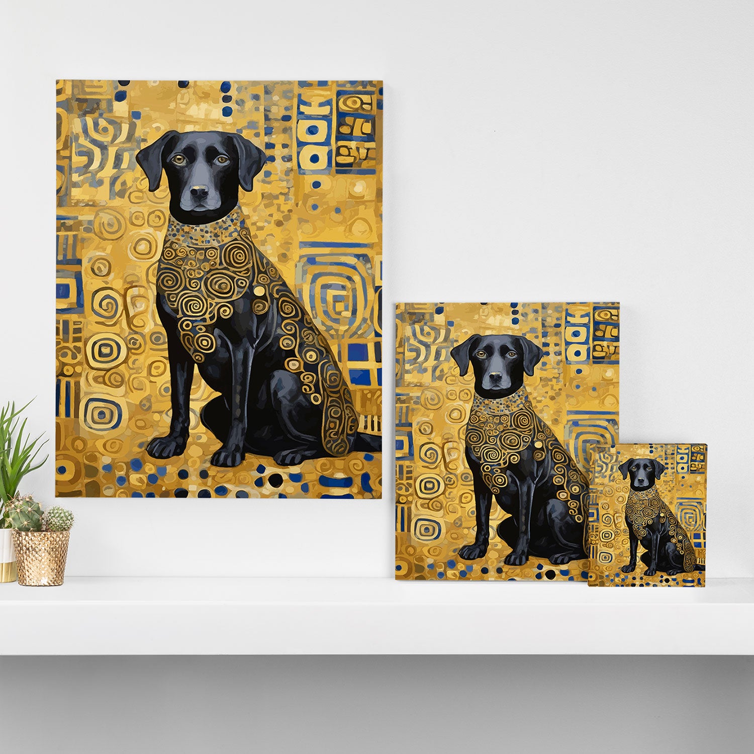 Gustav Klimt Style Dog with Blue and Gold Patterns Canvas Print Gallery Image 3