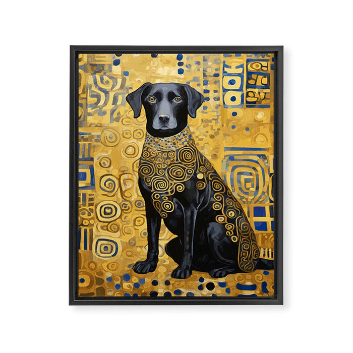 Gustav Klimt Style Dog with Blue and Gold Patterns Framed Canvas Print Gallery Image 1