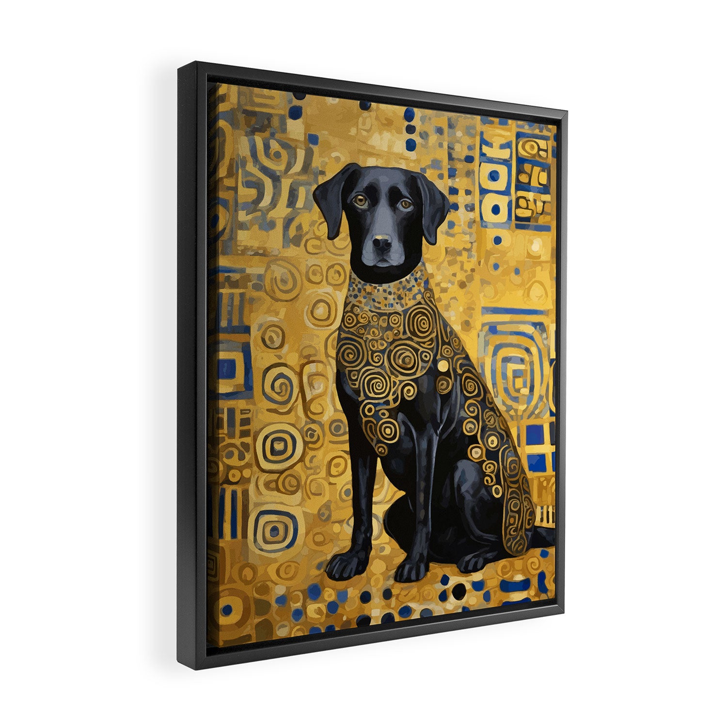 Gustav Klimt Style Dog with Blue and Gold Patterns Framed Canvas Print Gallery Image 2