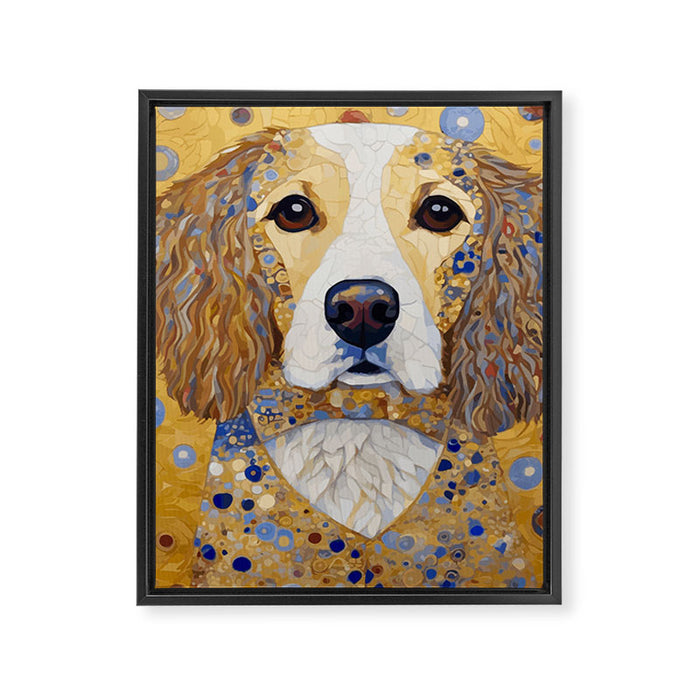Gustav Klimt Style Dog with Colorful Patterns Framed Canvas Print Gallery Image 1