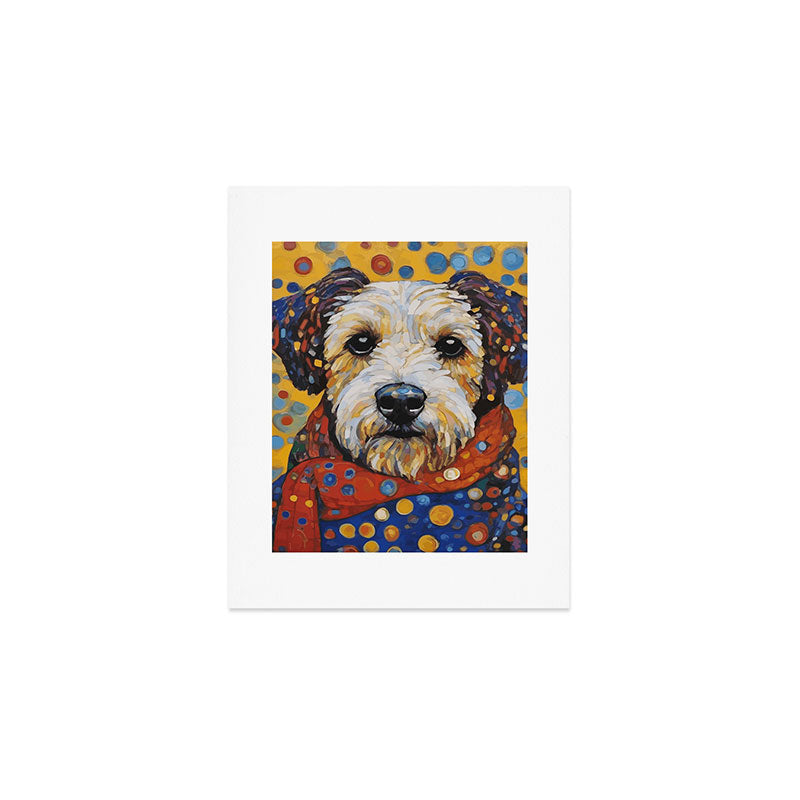 Gustav Klimt Style Dog with Colorful Scarf and Confetti Ears Art Print Gallery Image 1
