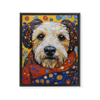 Gustav Klimt Style Dog with Colorful Scarf and Confetti Ears Framed Canvas Print Gallery Image 3