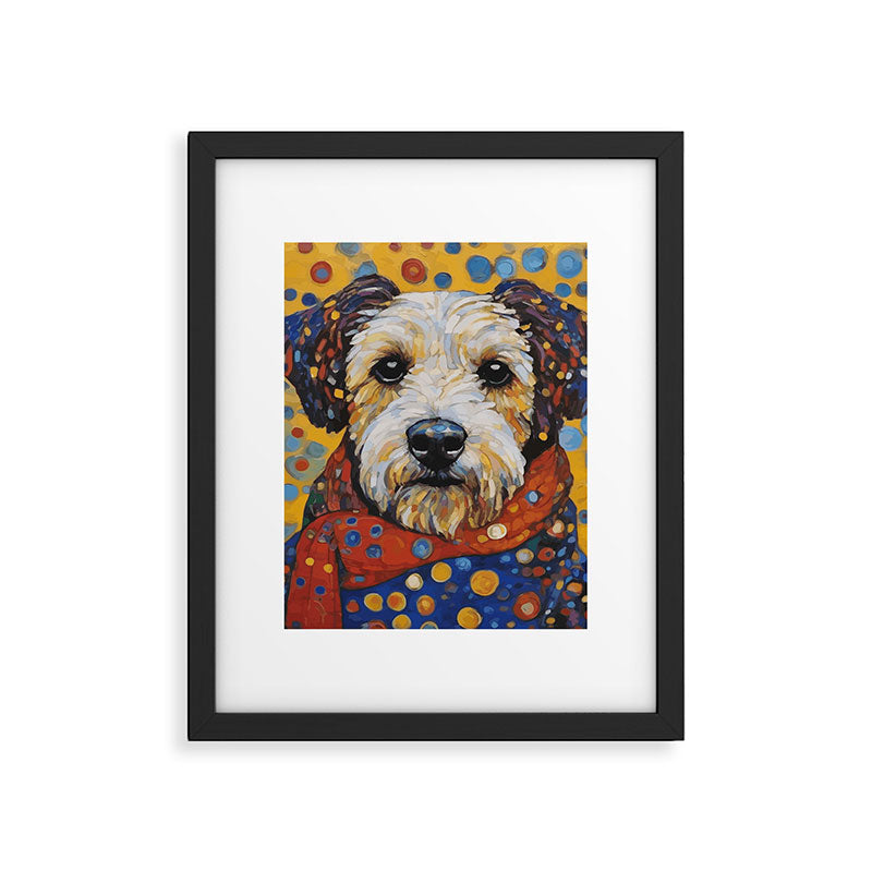 Gustav Klimt Style Dog with Colorful Scarf and Confetti Ears Framed Art Print Gallery Image 6