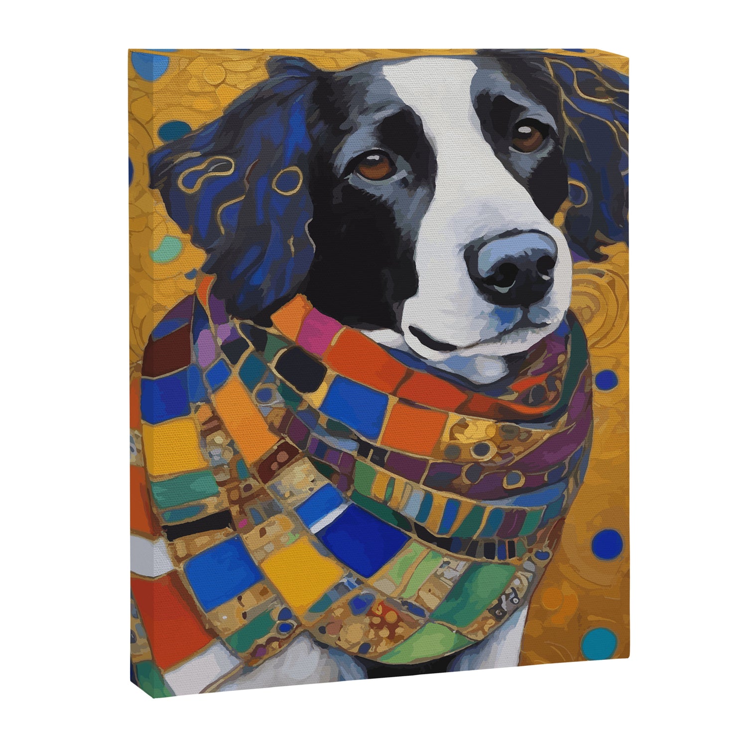 Gustav Klimt Style Dog with Colorful Scarf Canvas Print Gallery Image 3